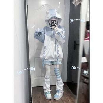 2023 НОВО Harajuku Zip Up Hoodie за жени Watercolor Causal Fashion Oversize Outwear Bandage Japanese Y2k Tops 2023 НОВО