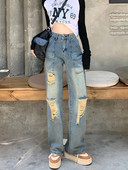 Νέο All-Match Y2k ταλαιπωρημένες γυναίκες με σπασμένη τρύπα Τζιν Vintage ίσια μόδα Harajuku Streetwear Τζιν παντελόνι πλυμένο παντελόνι