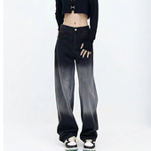 Φαρδύ ντεγκραντέ ίσιο τζιν με φαρδύ πόδι για γυναίκες Vintage fashion streetwear παντελόνι τζιν ψηλόμεσο παντελόνι σε στυλ Bf