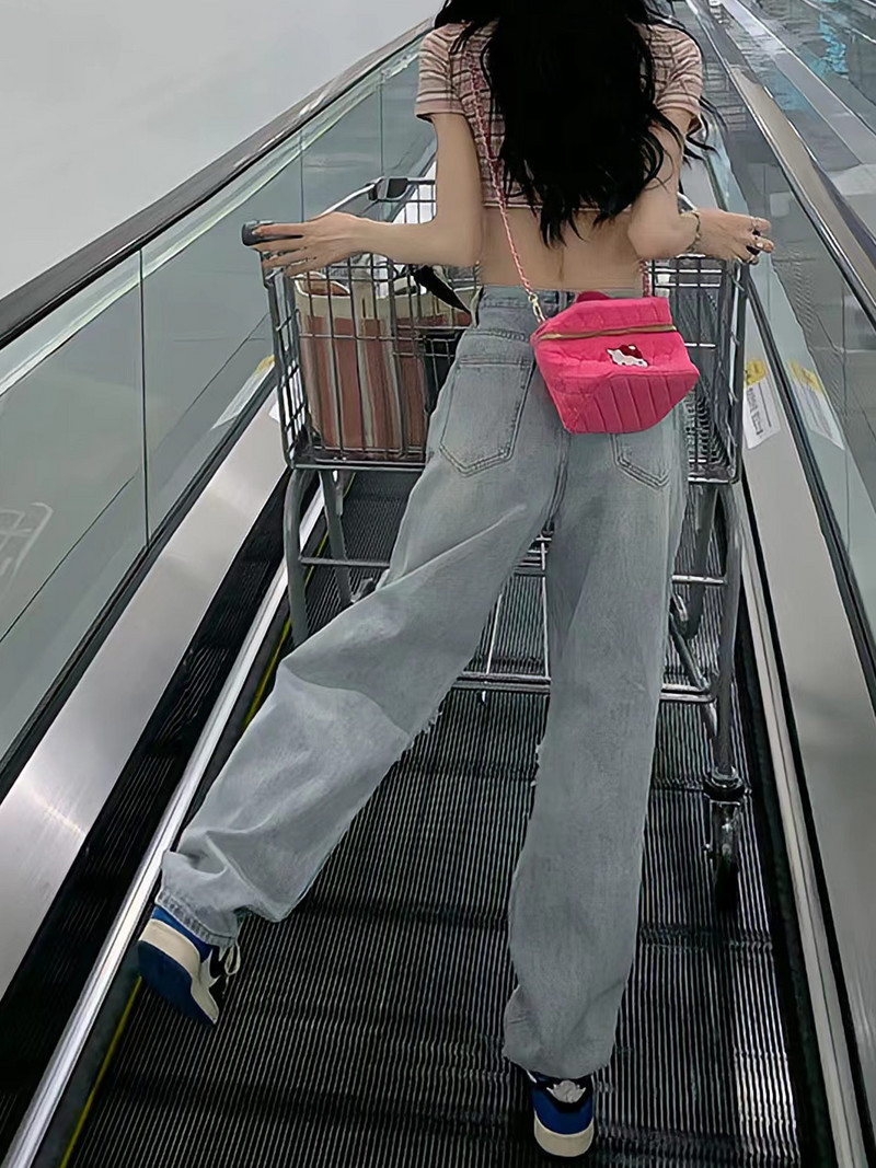 Streetwear Ravne hlače Ženske poderane traperice srednjeg struka Široke hlače širokih nogavica Ženske traperice Ljetne Y2K Vintage isprane hlače