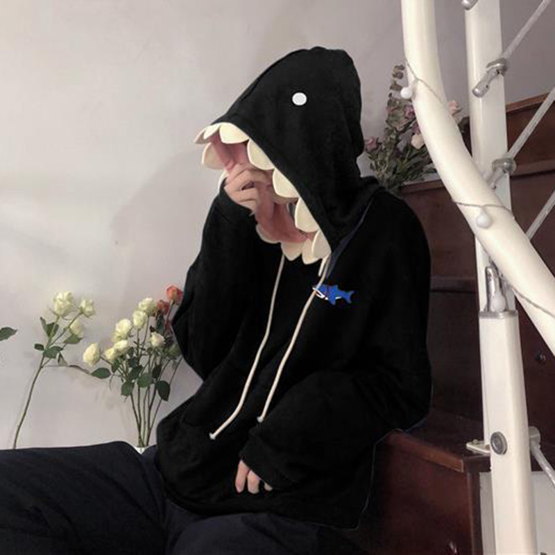 Juokingi ryklio kratiniai megztiniai Rudens žiemos Kawaii ilgomis rankovėmis megztiniai džemperiai Mokyklinė pora Miela laisva megztiniai su gobtuvu Drabužiai