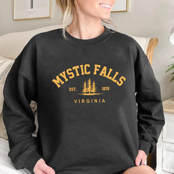 Mystic Falls Virginia Суитшърт Salvatores Hoodie Унисекс Пуловери с дълъг ръкав и кръгло деколте Суичъри Ежедневен пуловер за феновете на вампирите