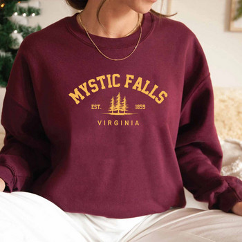 Mystic Falls Virginia Суитшърт Salvatores Hoodie Унисекс Пуловери с дълъг ръкав и кръгло деколте Суичъри Ежедневен пуловер за феновете на вампирите