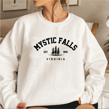 Mystic Falls Virginia Суитшърт Salvatores Hoodie Унисекс Пуловери с дълъг ръкав и кръгло деколте Суичъри Ежедневен пуловер за феновете на вампирите