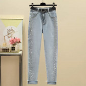 Τζιν για γυναίκες μοντέρνο 2022 Άνοιξη φθινόπωρο Νέο ψηλόμεσο λεπτό παντελόνι με μολύβι στρας Street Stretch Skinny παντελόνι Vaqueros