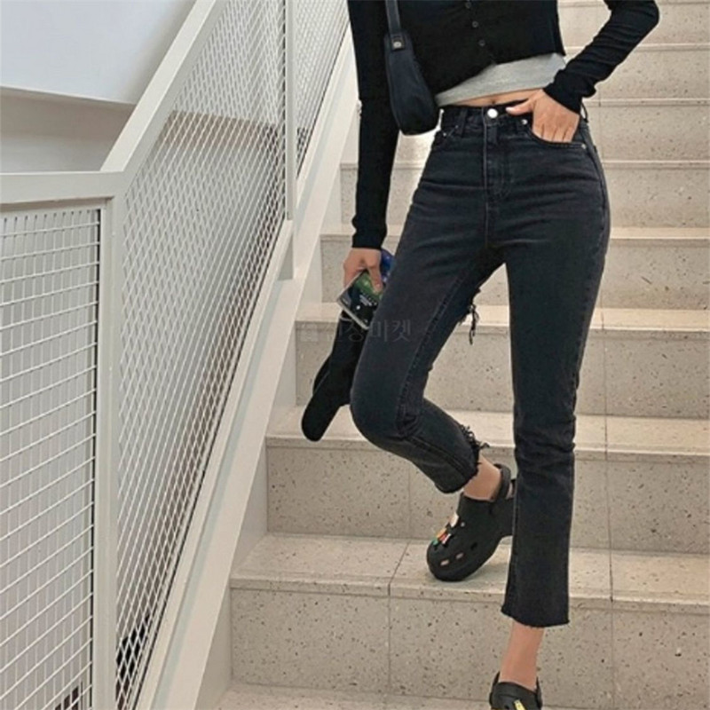 Γυναικείο ψηλόμεσο κοκαλιάρικο τζιν παντελόνι με σχισμή τρύπα Μακρύ Stretch Pencil Τζιν Streetwear Slim Jegging Τζιν παντελόνι