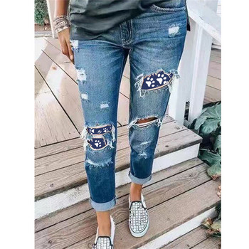 Hole Patch Print Jeans 2023 Spring Ladies New Vintage Ripped Jeans Γυναικεία μεσομεσαία τζιν παντελόνια ίσιο παντελόνι σε στυλ Y2k