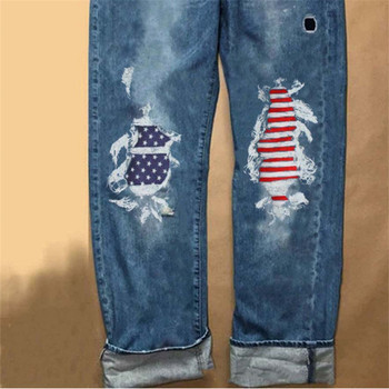 Hole Patch Print Jeans 2023 Spring Ladies New Vintage Ripped Jeans Γυναικεία μεσομεσαία τζιν παντελόνια ίσιο παντελόνι σε στυλ Y2k