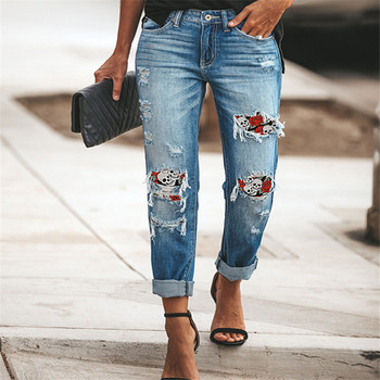 Hole Patch Print Jeans 2023 Spring Ladies New Vintage Ripped Jeans Γυναικεία μεσομεσαία τζιν παντελόνια ίσιο παντελόνι σε στυλ Y2k