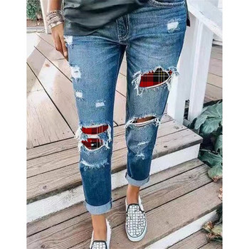 Hole Patch Print Jeans 2023 Spring Ladies New Vintage Ripped Jeans Γυναικεία μεσομεσαία τζιν παντελόνια ίσιο παντελόνι σε στυλ Y2k