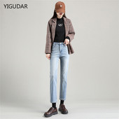 Kõrge vöökohaga naiste teksad Pahkluu pikkusega veniv puuvillane sirge teksapüksid Moodsad tänavarõivad Boyfriend teksad tüdrukutele 2022. aasta suvi