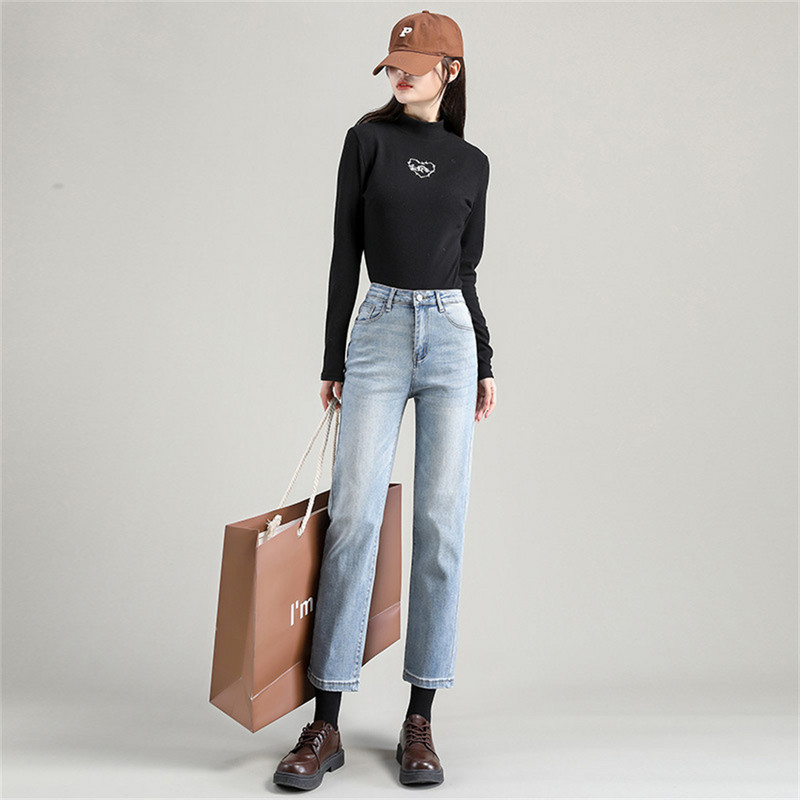 Kõrge vöökohaga naiste teksad Pahkluu pikkusega veniv puuvillane sirge teksapüksid Moodsad tänavarõivad Boyfriend teksad tüdrukutele 2022. aasta suvi