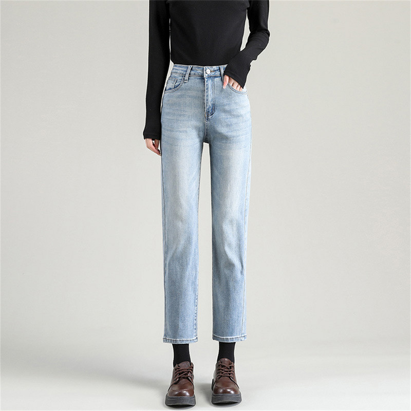 Kõrge vöökohaga naiste teksad Pahkluu pikkusega veniv puuvillane sirge teksapüksid Moodsad tänavarõivad Boyfriend teksad tüdrukutele 2022. aasta suvi