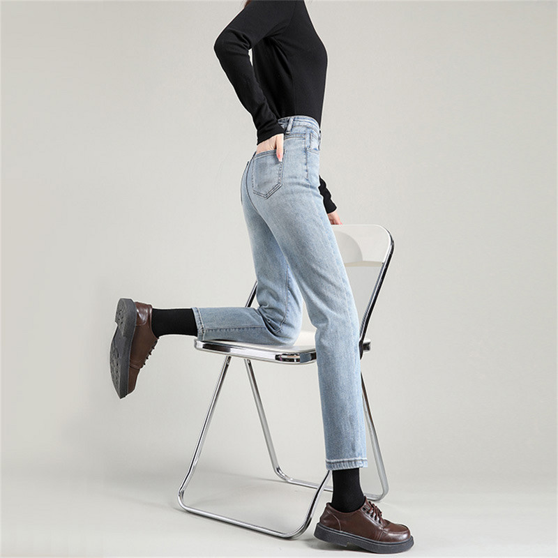 Kõrge vöökohaga naiste teksad Pahkluu pikkusega veniv puuvillane sirge teksapüksid Moodsad tänavarõivad Boyfriend teksad tüdrukutele 2022. aasta suvi