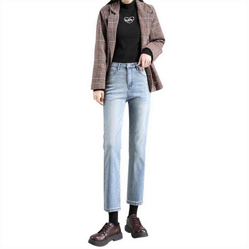 Kõrge vöökohaga naiste teksad Pahkluu pikkusega veniv puuvillane sirge teksapüksid Moodsad tänavarõivad Boyfriend teksad tüdrukutele 2022. aasta suvi