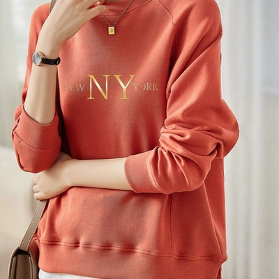 Αγνό βαμβακερό ψεύτικο δύο τεμάχια στρογγυλό πουλόβερ με μακρυμάνικο γυναικείο λεπτό στυλ άνοιξης και φθινοπώρου Νέο φαρδύ κοντό γυναικείο μπλουζάκι