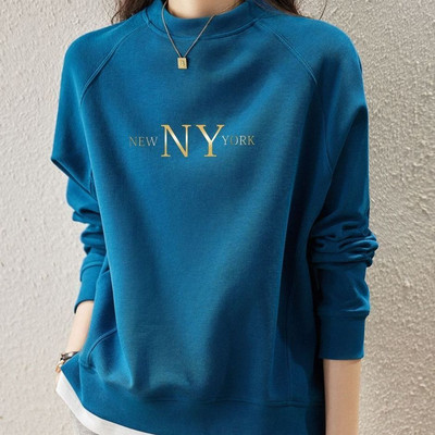 Αγνό βαμβακερό ψεύτικο δύο τεμάχια στρογγυλό πουλόβερ με μακρυμάνικο γυναικείο λεπτό στυλ άνοιξης και φθινοπώρου Νέο φαρδύ κοντό γυναικείο μπλουζάκι