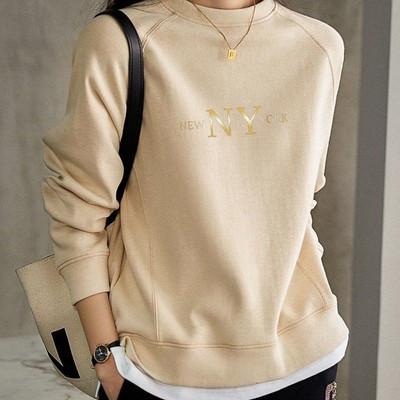 Αγνό βαμβακερό ψεύτικο δύο τεμάχια στρογγυλό πουλόβερ με μακρυμάνικο γυναικείο λεπτό στυλ άνοιξης και φθινοπώρου Νέο φαρδύ κοντό γυναικείο μπλουζάκι