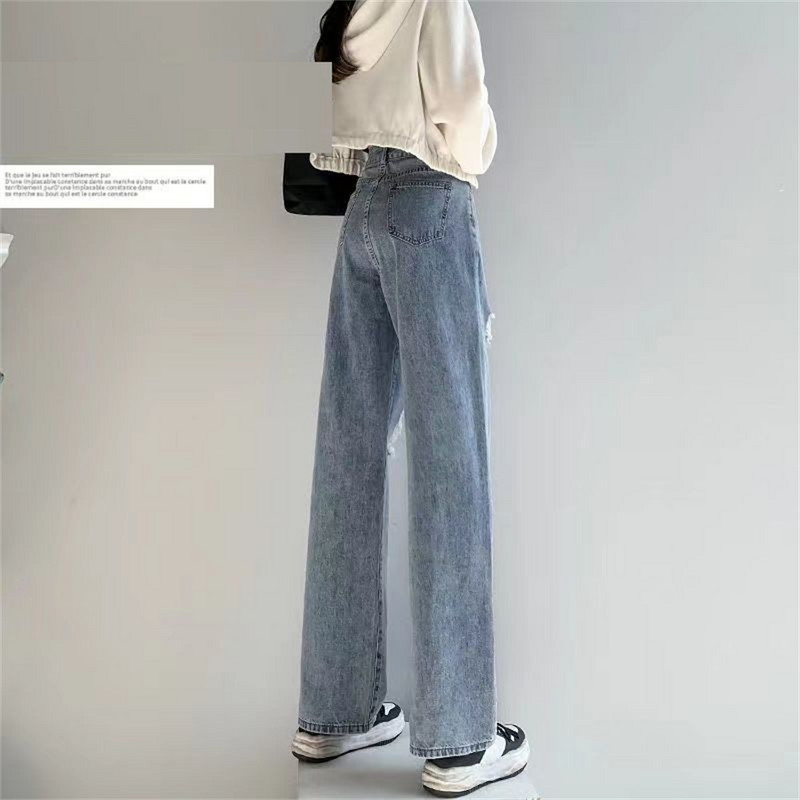 Proljeće jesen ženske poderane traperice visokog struka široke ravne hlače hlače širokih nogavica ženske traperice Y2K high street traperice za žene