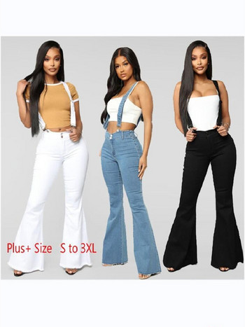 Γυναικεία Vintage Skinny Spaghetti Jumpsuits Flare Jeans Suspender Τζιν Παντελόνι Παντελόνι Φαρδιά Κουδούνι 3XL