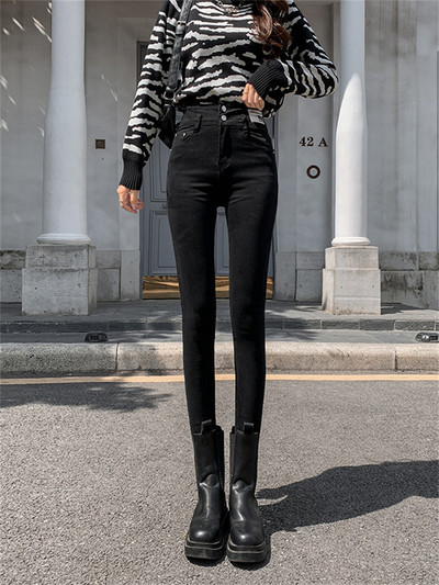 Χειμερινό Skinny Mid Waist Skinny Ζεστό Τζιν Γυναικείο Plus Velvet Μήκος Αστραγάλου Vaqueros Casual χοντρό μολύβι παντελόνι Basic fleece τζιν παντελόνι