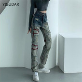 Uske poderane traperice za žene 2022. rastezljive crne traperice visokog struka s rupama Uništene ženske traper hlače s rupama ljetne traperice