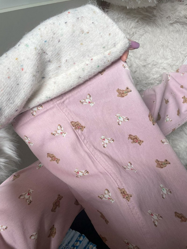 4xl Ženske lijepe ravne traperice s uzorkom ružičastog medvjeda Lady ljetne široke traperice visokog struka pune dužine