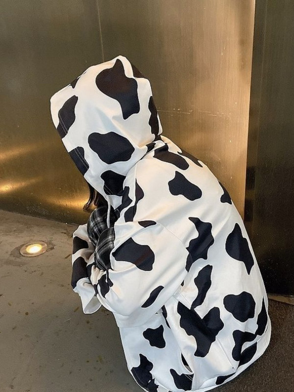 HOUZHOU Harajuku Y2k Oversize Φερμουάρ Φούτερ αγελάδας Γάλα Κορεατική μόδα Kpop Streetwear με φερμουάρ Γυναικεία φούτερ 2023 Φθινόπωρο