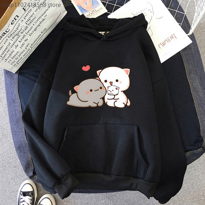 Ροδάκινο γάτα κουκούλα Γυναικεία Αστεία Μότσι Φούτερ Μότσι Γυναικείες μπλούζες Harajuku με στρογγυλή λαιμόκοψη Πουλόβερ Kawaii Y2k