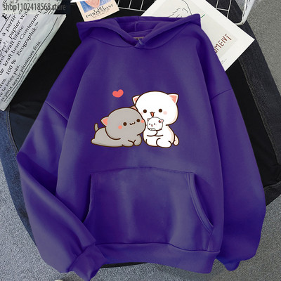 Ροδάκινο γάτα κουκούλα Γυναικεία Αστεία Μότσι Φούτερ Μότσι Γυναικείες μπλούζες Harajuku με στρογγυλή λαιμόκοψη Πουλόβερ Kawaii Y2k