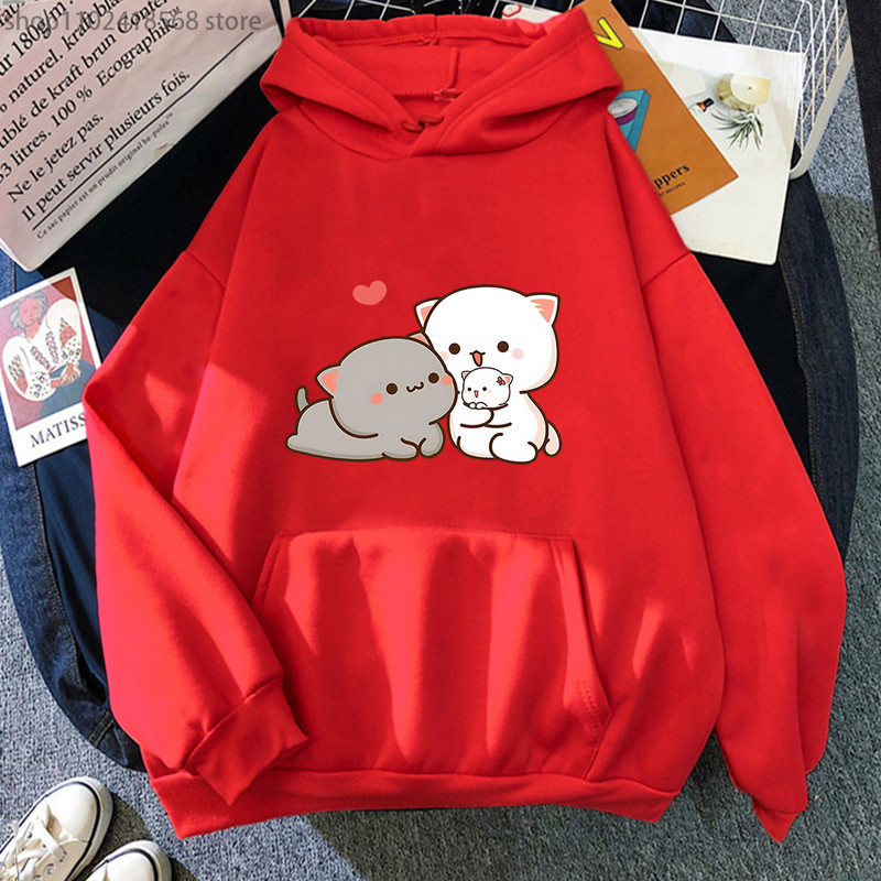 Ροδάκινο γάτα κουκούλα Γυναικεία Αστεία Μότσι Φούτερ Μότσι Γυναικείες μπλούζες Harajuku με στρογγυλή λαιμόκοψη Πουλόβερ Kawaii Y2k