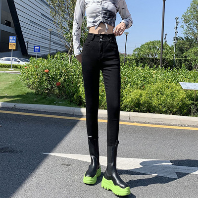 Teksad Naised Denimpüksid sinine värv kitsad kõrge elastsed pehmed korea moepüksid naiste pliiatsipüksid Donna suvi sügis