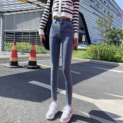 Teksad Naised Denimpüksid sinine värv kitsad kõrge elastsed pehmed korea moepüksid naiste pliiatsipüksid Donna suvi sügis