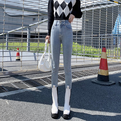 Teksad Naised Denimpüksid sinine värv kitsad kõrge elastsed pehmed korea moepüksid naiste pliiatsipüksid Donna suvi sügis