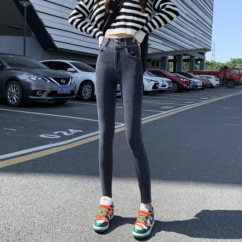 Teksad Naised Denimpüksid sinine värv kitsad kõrge elastsed pehmed korea moepüksid naiste pliiatsipüksid Donna suvi sügis