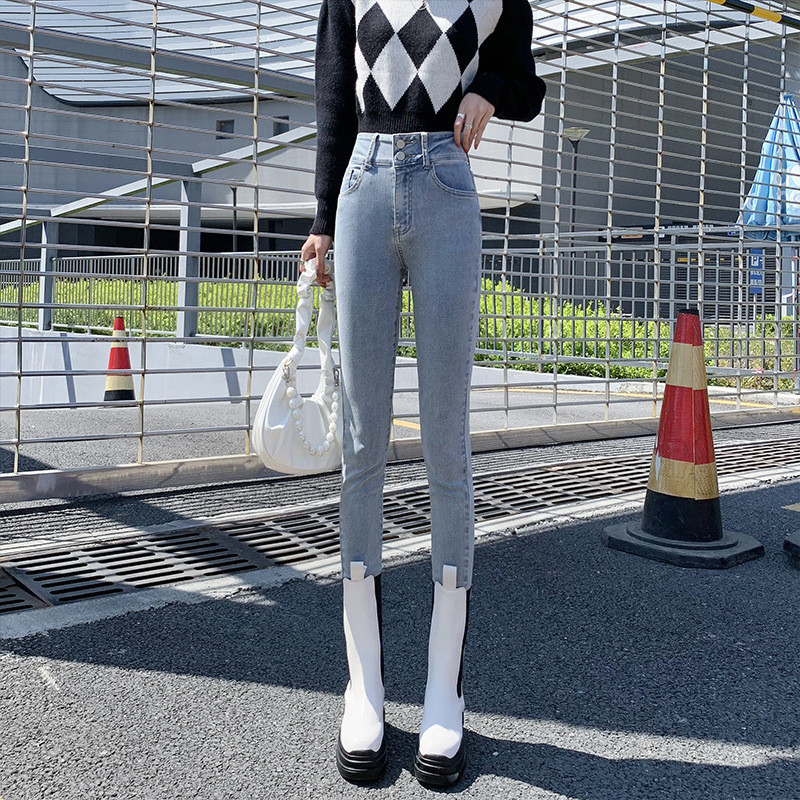 Teksad Naised Denimpüksid sinine värv kitsad kõrge elastsed pehmed korea moepüksid naiste pliiatsipüksid Donna suvi sügis