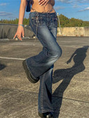 Κορεάτικο στιλ Harajuku Hot Mom Denim Jeans Y2K Grunge Vintage Χαμηλές τσέπες Skinny Flare Παντελόνι 2000 Retro Cargo Παντελόνι