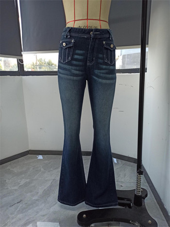 Корейски стил Harajuku Hot Mom Denim Jeans Y2K Grunge Vintage Low Waisted Pockets Skinny Flare Pants 2000s Ретро карго панталони