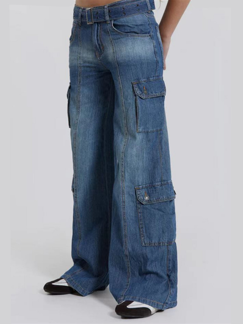 Τσέπες Συνονθύλευμα φαρδύ τζιν Μόδα Streetwear Γυναικεία τζιν Παντελόνι Φαρδύ Cargo Παντελόνι Κορεάτικο Τζιν Harajuku Fashion y2k Τζιν
