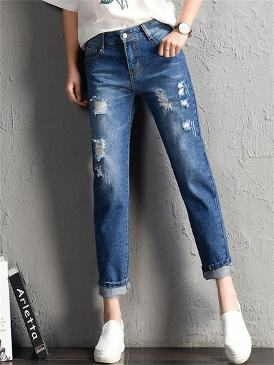 2022 Νέα γυναικεία μόδα Mid Waist Boyfriend Big Ripped Hole Jeans Casual High Street Denim Παντελόνι Sexy Vintage Pencil Calca Jeans