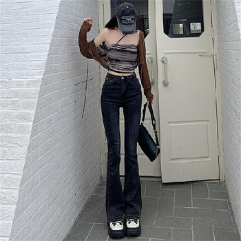 Κορεάτικο στιλ Harajuku Hot Mom Denim Jeans Y2K Grunge Vintage ψηλόμεσες τσέπες Skinny Flare Παντελόνι 2000 Retro Cargo Παντελόνι