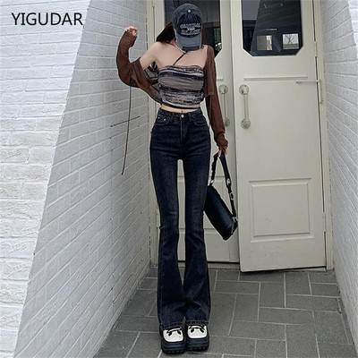 Korejiešu stila Harajuku Hot Mom džinsa džinsi Y2K grunge vintage ar augstu vidukli kabatas šauras bikses 2000. gadu retro kravas bikses