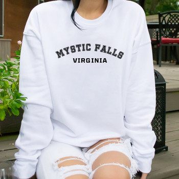 Ретро суичър Mystic Falls Virginia The Vampire Diaries Hoodie Vintage Salvatore Crewneck Суичъри TVD Vampire Fan Gift