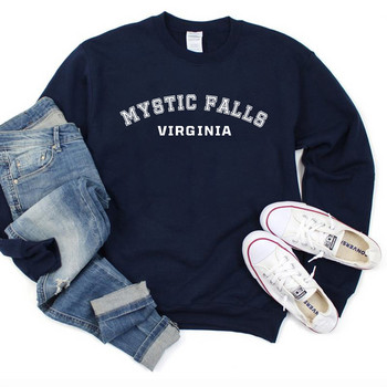 Ретро суичър Mystic Falls Virginia The Vampire Diaries Hoodie Vintage Salvatore Crewneck Суичъри TVD Vampire Fan Gift