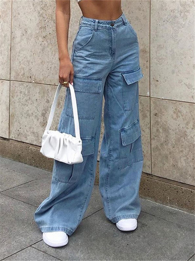 Ženske 90-ih Y2K Patchwork Mom Jeans široke nogavice Vintage hlače za brisanje Ležerna ulična odjeća Boyfriend Denim Traperice Cargo hlače s velikim džepovima
