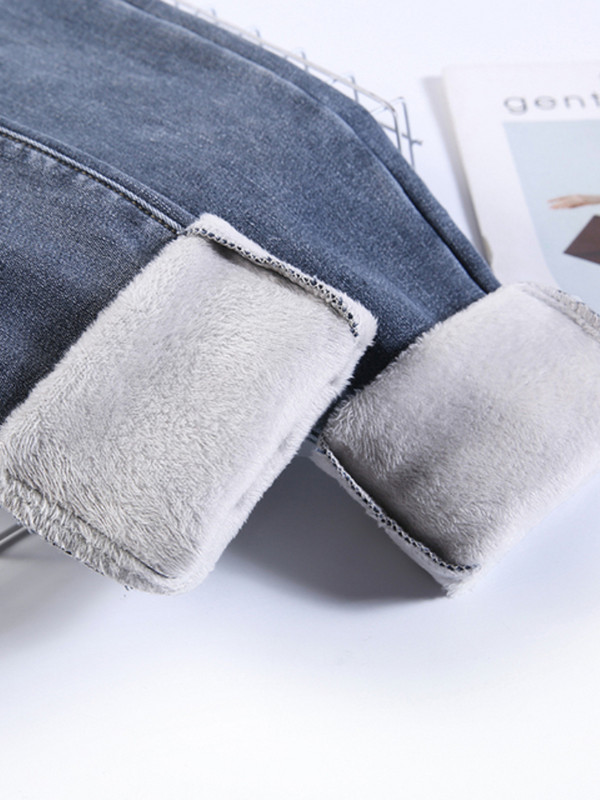 Naiste termoteksad sügistalv soe veniv fliisvoodriga teksapüksid retuusid Sinine must naiste elastne vöökoht õhukesed püksid