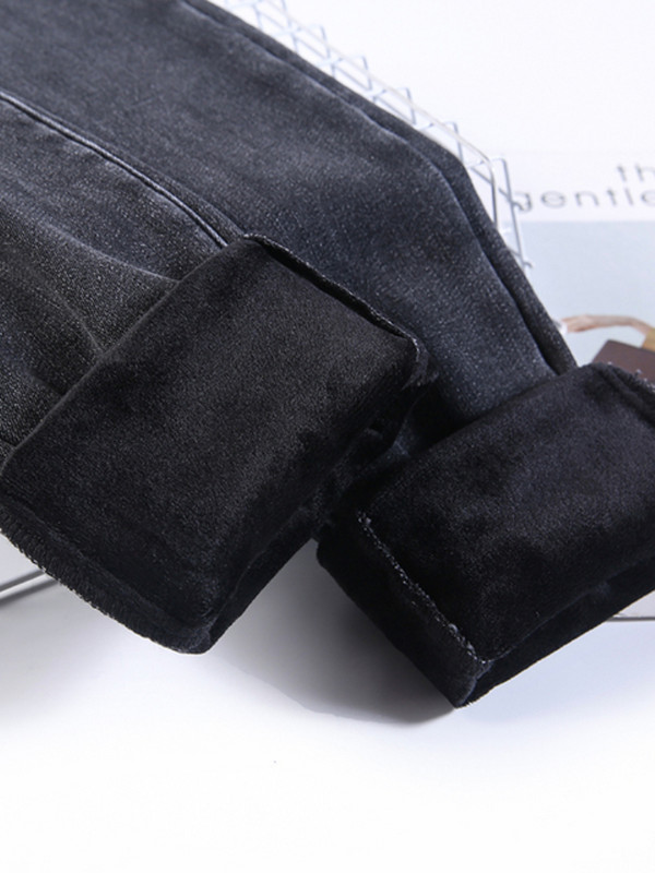 Naiste termoteksad sügistalv soe veniv fliisvoodriga teksapüksid retuusid Sinine must naiste elastne vöökoht õhukesed püksid