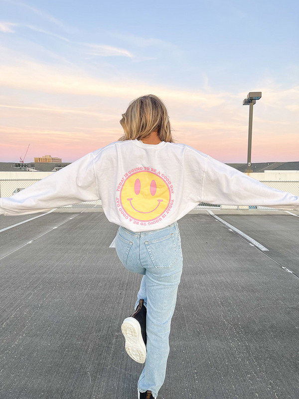 Σήμερα θα είναι μια καλή μέρα Happy Face Γυναικεία μακρυμάνικη Προσωπικότητα Μόδα Φούτερ για όλα τα μαθηματικά Casual γυναικεία ρούχα