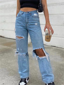 2023 Νέο ψηλόμεσο ίσιο γυναικείο σκισμένο τζιν Γυναικείο μπλε τζιν παντελόνι μόδας Streetwear με φαρδύ πόδι φαρδύ Y2k casual παντελόνι