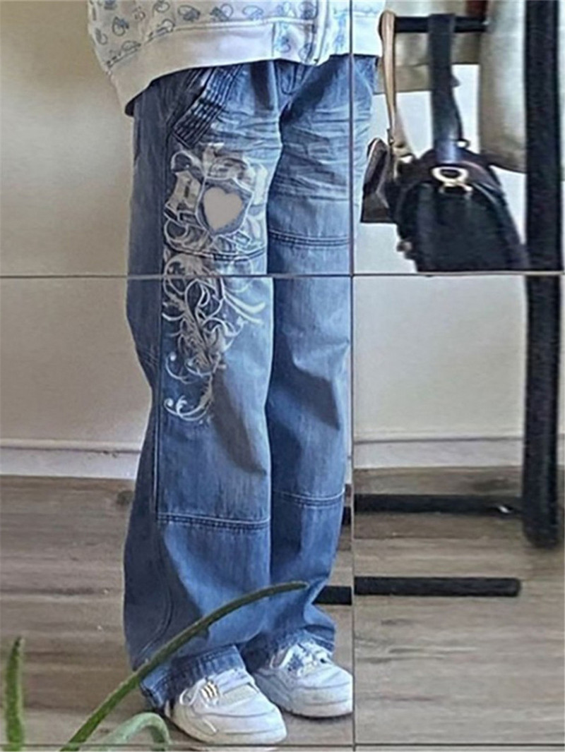 Harajuku Grunge Vintage Cargo hlače niskog struka Y2K Aesthetics Indie široke hlače za žene Traperice Korejske ulične hlače